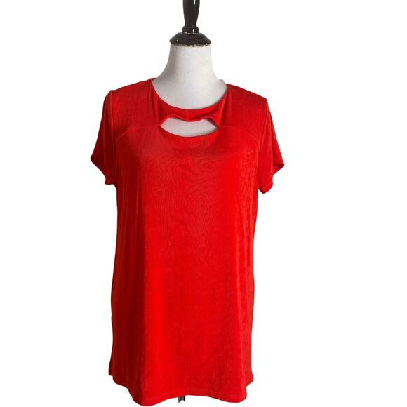 Chico's‎ Travelers Blouse Womens 12/14 Slinky Red Cut Out Stretch Packable - Picture 1 of 10